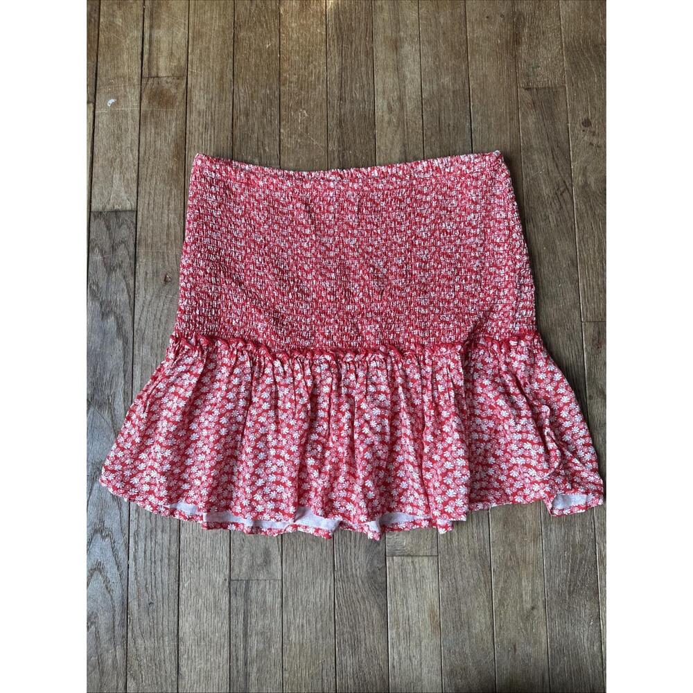 Japna Red White Floral Smocked Halter ‎ Peplum Top Size Large